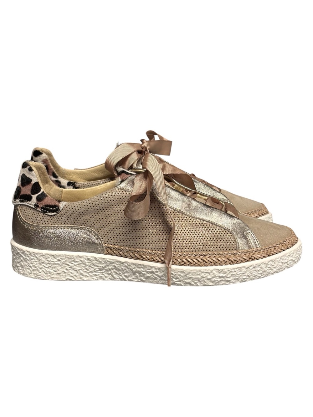 Softwaves | Leather Suede Leopard Calf Hair Fur Low Top Arch Support Sneakers